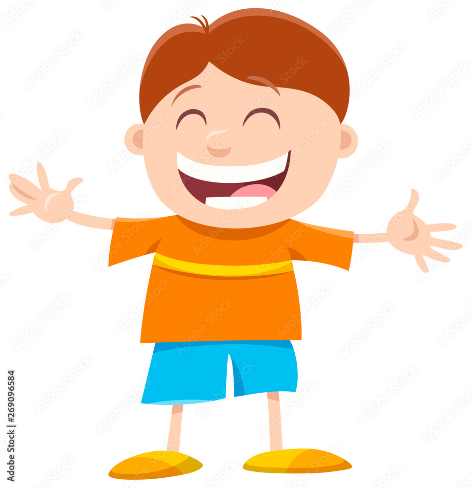 happy little boy cartoon character