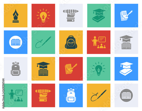 Education sign icons set - Flat education icons vector