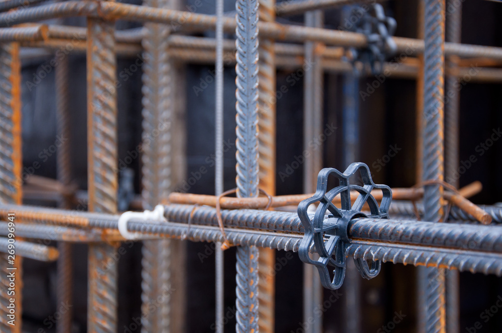 Industrial background. Construction rebar steel work reinforcement. Closeup of Steel rebars Industrial background. Construction rebar steel work reinforcement. Closeup of Steel rebars