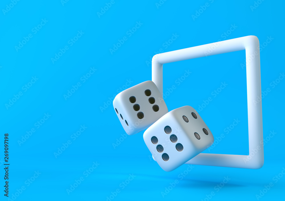 Cubes dices on blue background in pastel colors. Minimalism concept . 3d render illustration Cubes dices on blue background in pastel colors. Minimalism concept . 3d render illustration