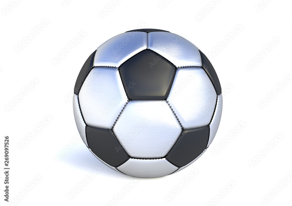 Silver soccer ball on white background. 3d render illustration