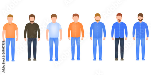 Full length men icon set, male avatars in flat style, stylish guys vector illustration