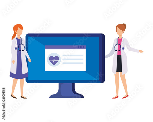 couple of professionals doctors with desktop