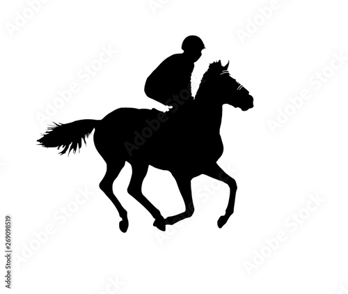 white background, silhouette horse racing jockey