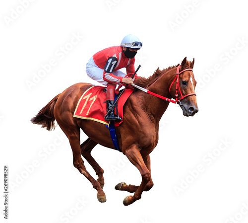 Fotografie, Tablou horse racing jockey isolated on white background