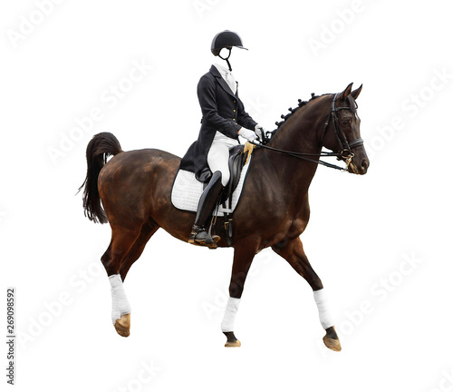 jockey riding a horse, show jumping, isolated on white background, no face