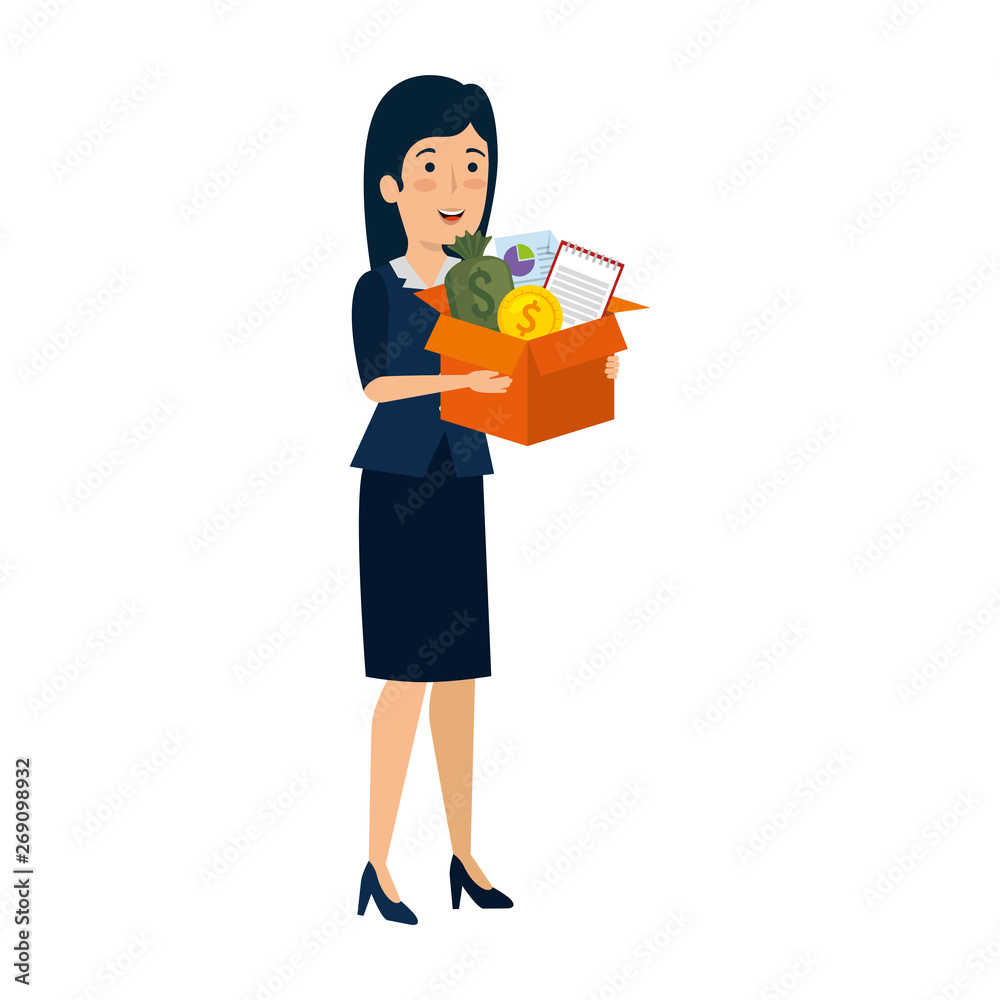 young businesswoman with box business items young businesswoman with box business items