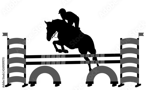 jumping show. horse with jockey jumping a hurdle silhouette