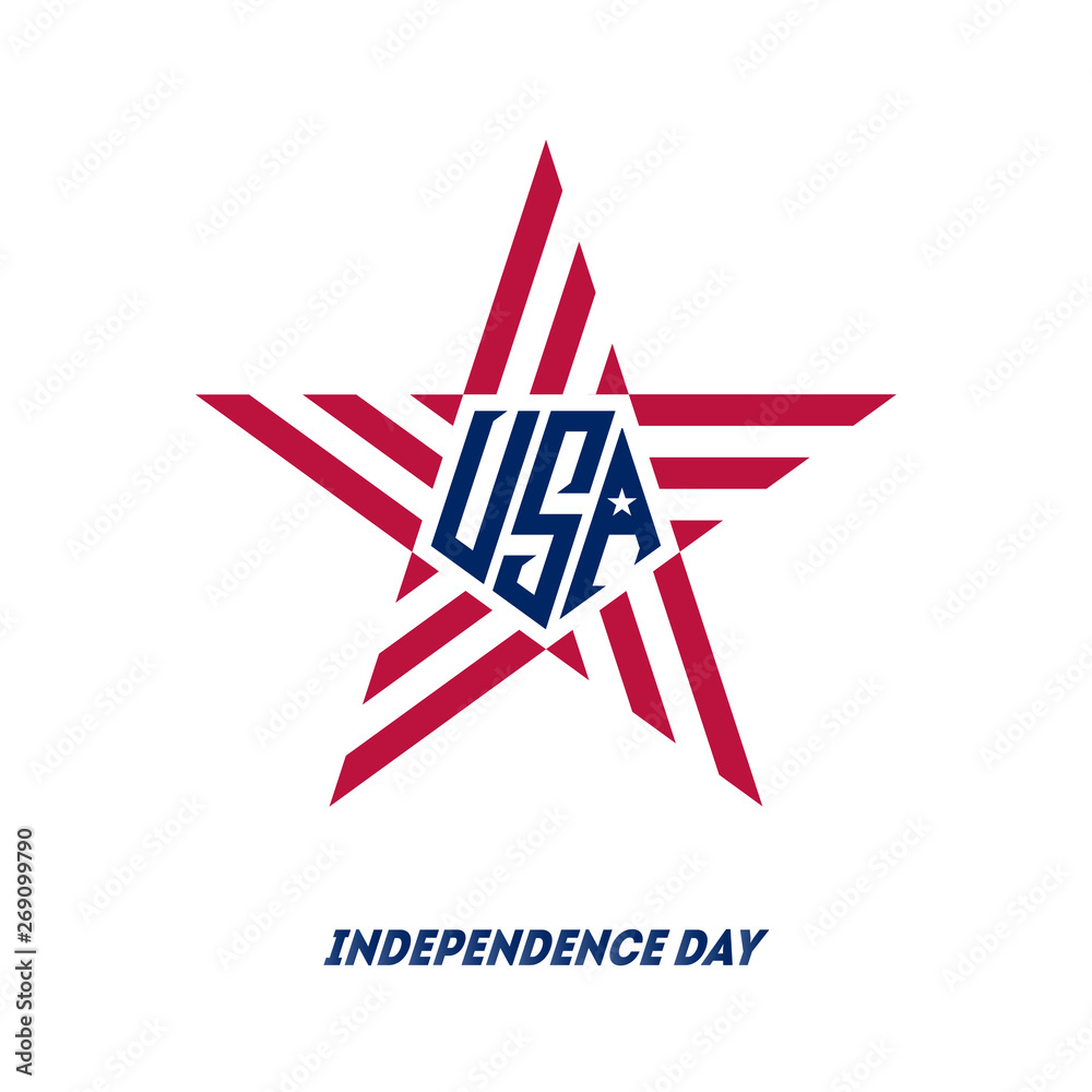 Fototapeta premium Happy Independence Day. Star made of USA national flag colors and symbols. Vector illustration for 4th july.