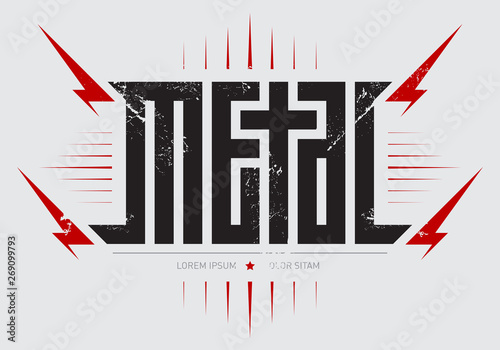 Metal - brutal font for labels, headlines, music posters or t-shirt print. Horizontal inscription. Heavy music.