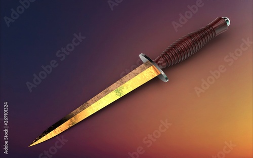3d illustration of dirk knife isolated on blue