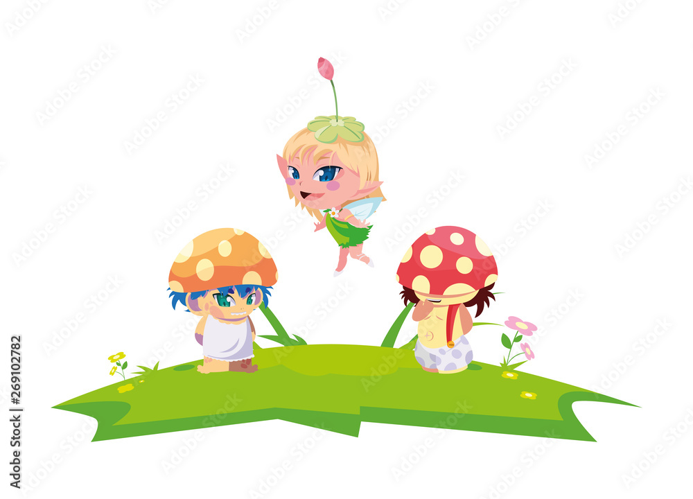 Fototapeta premium fungus elfs and fairy in the garden