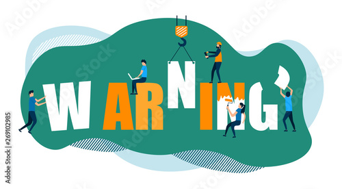 Vector design green orange color combination. Modern image warning with flat characters. Illustration concept for website.