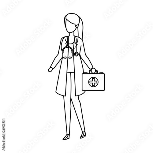 female doctor with stethoscope and medical kit