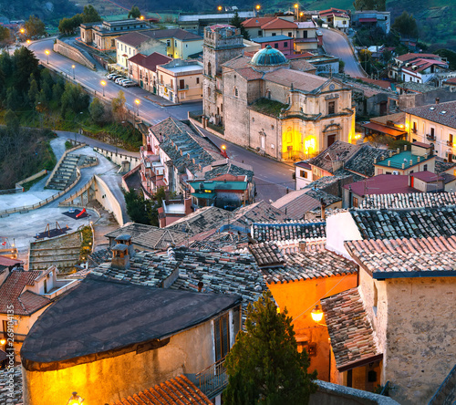Sunrise over old famous medieval village Stilo in Calabria
