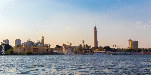 Cairo, Egypt - April 19, 2019: Cairo TV tower on the bank of Nile river, Egypt © Andrej