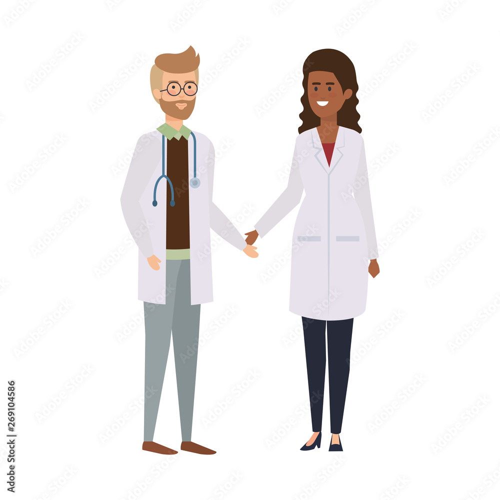 couple of professionals doctors avatars characters