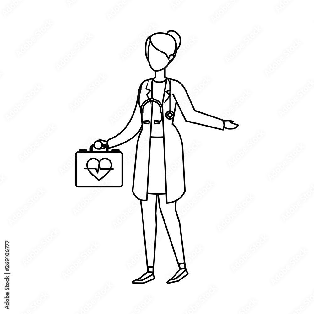 female doctor with stethoscope and medical kit female doctor with stethoscope and medical kit