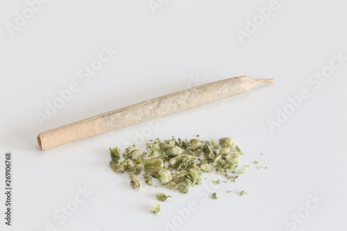 Close-up of Marijuana Joint in a White Background.Legal Weed.