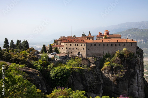  Meteora travel destination with monastery in beautiful rock landscape