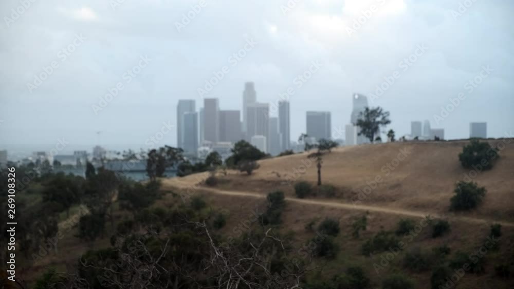 Overlooking Downtown Los Angeles City Skyline on an Overcast Day Overlooking Downtown Los Angeles City Skyline on an Overcast Day
