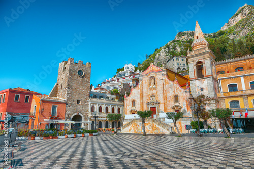 Belvedere of Taormina and San Giuseppe church on the square Piazza IX Aprile in Taormina