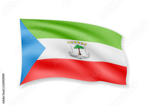 Waving Equatorial Guinea flag on white. Flag in the wind.