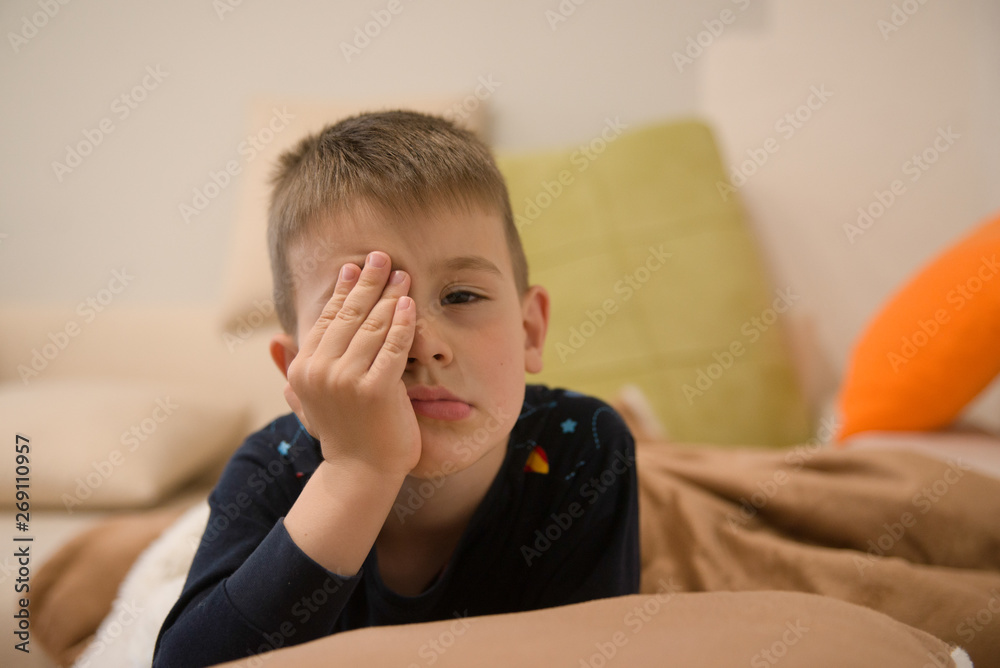 Sleepy boy in bed Sleepy boy in bed