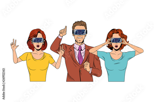 group of people with virtual reality headset