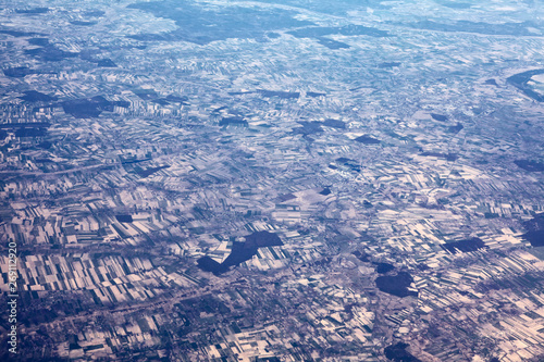 aerial view of meadows and fields