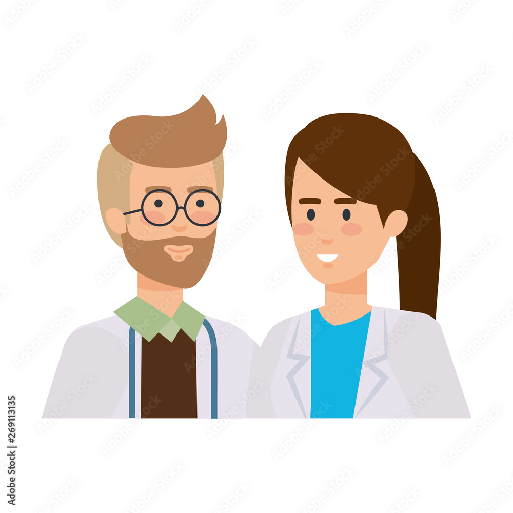 couple of professionals doctors avatars characters couple of professionals doctors avatars characters