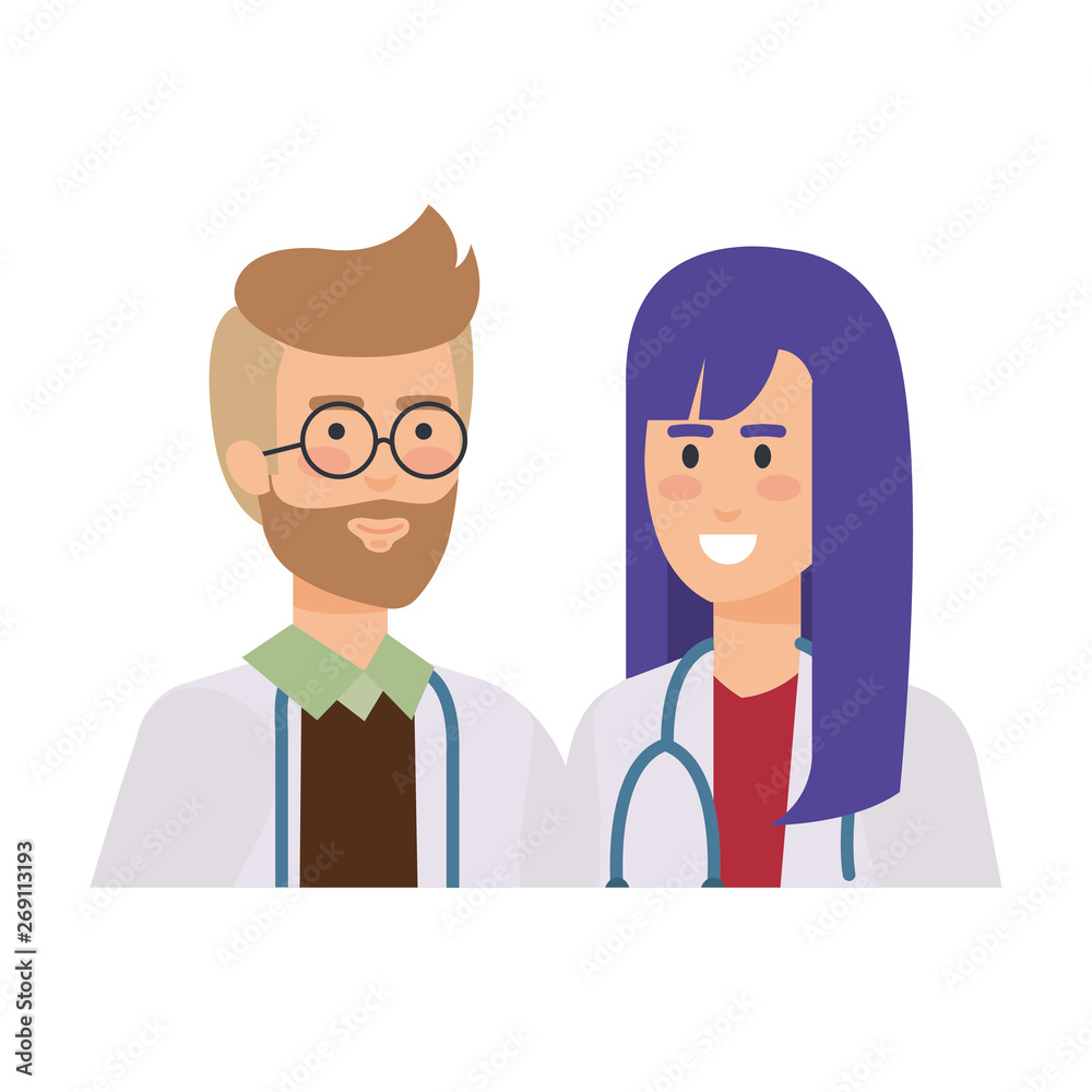 couple of professionals doctors avatars characters