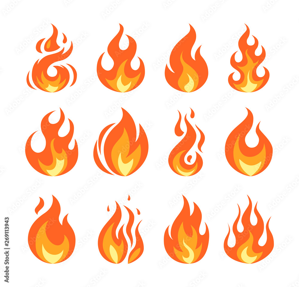 Simple vector flame icons in flat style