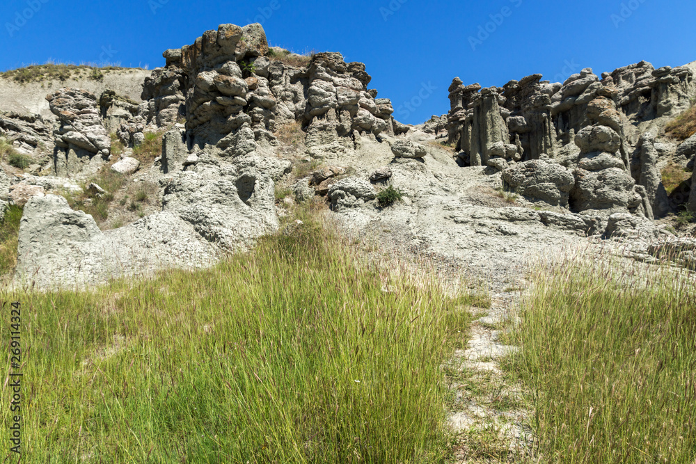 Naklejka premium Landscape with Rock formation The Stone Dolls of Kuklica near town of Kratovo, Republic of North Macedonia