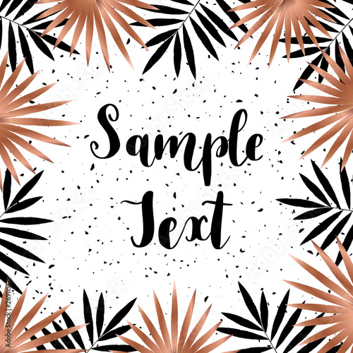 Tropical summer background with copper and black palm leaves. 