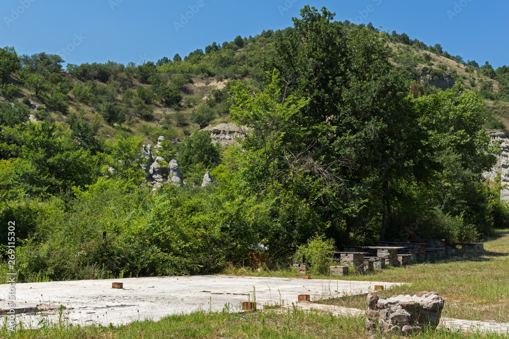 Fototapeta premium Landscape with Rock formation The Stone Dolls of Kuklica near town of Kratovo, Republic of North Macedonia