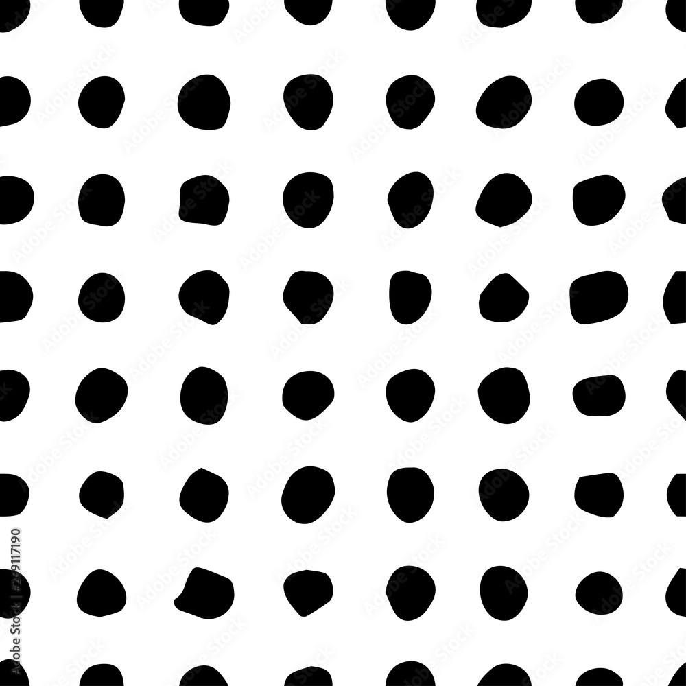 Vector seamless hand draw polka dot brush black and white pattern. Vector seamless hand draw polka dot brush black and white pattern.