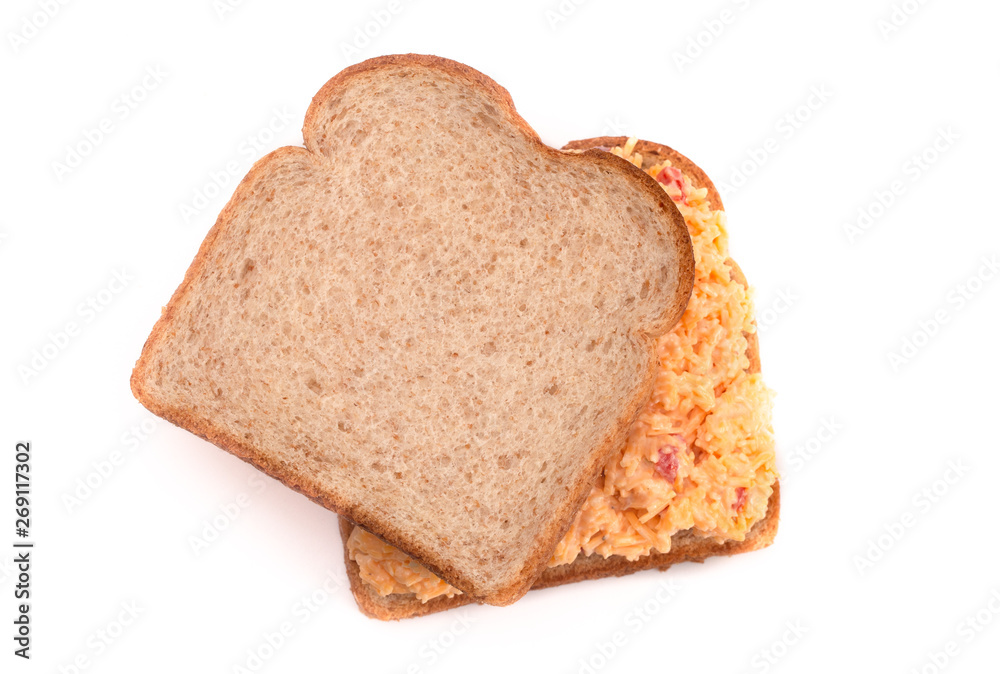 Pimento Cheese Sandwich Isolated on a White Background