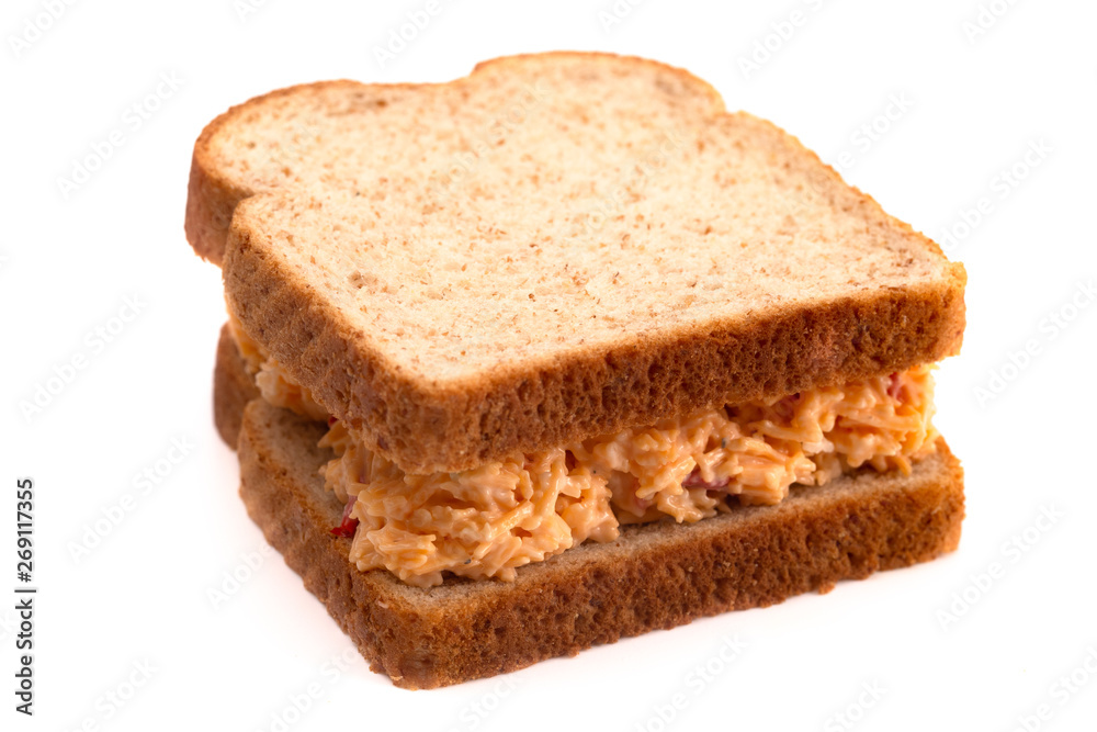 Pimento Cheese Sandwich Isolated on a White Background