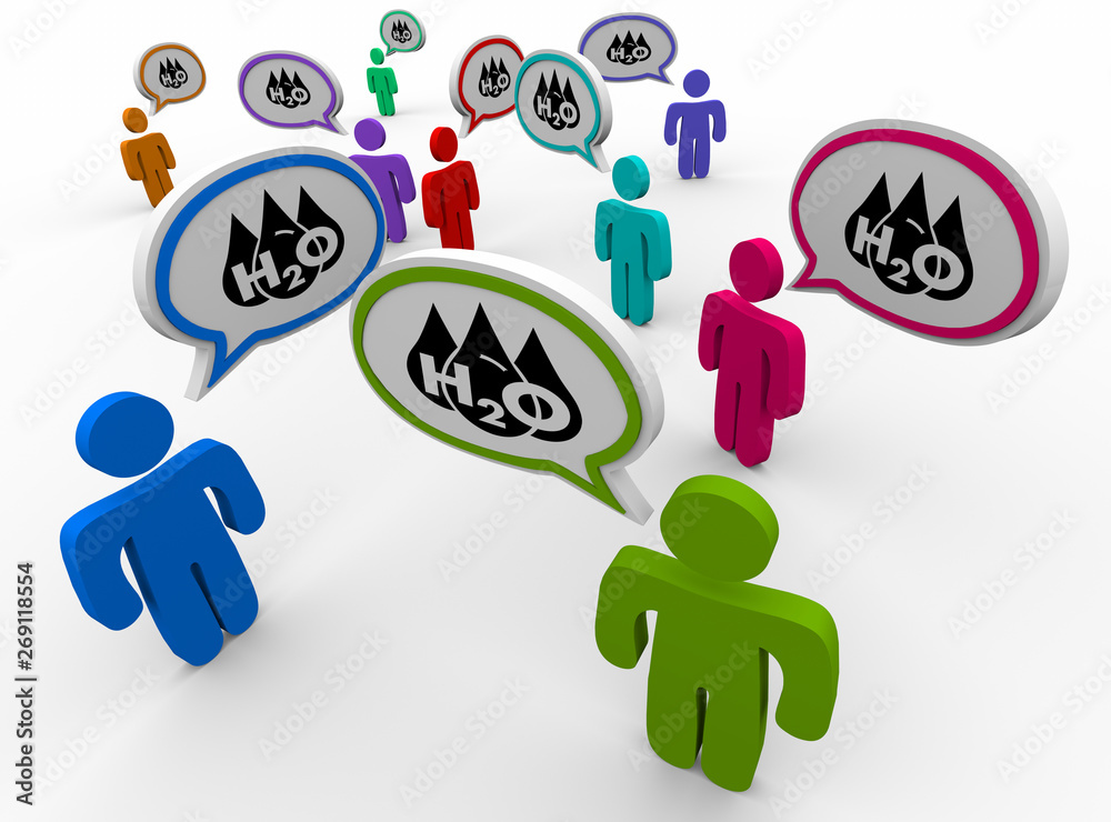 Fototapeta premium Water H20 Drinkable Clean Resource People Speech Bubbles 3d Illustration