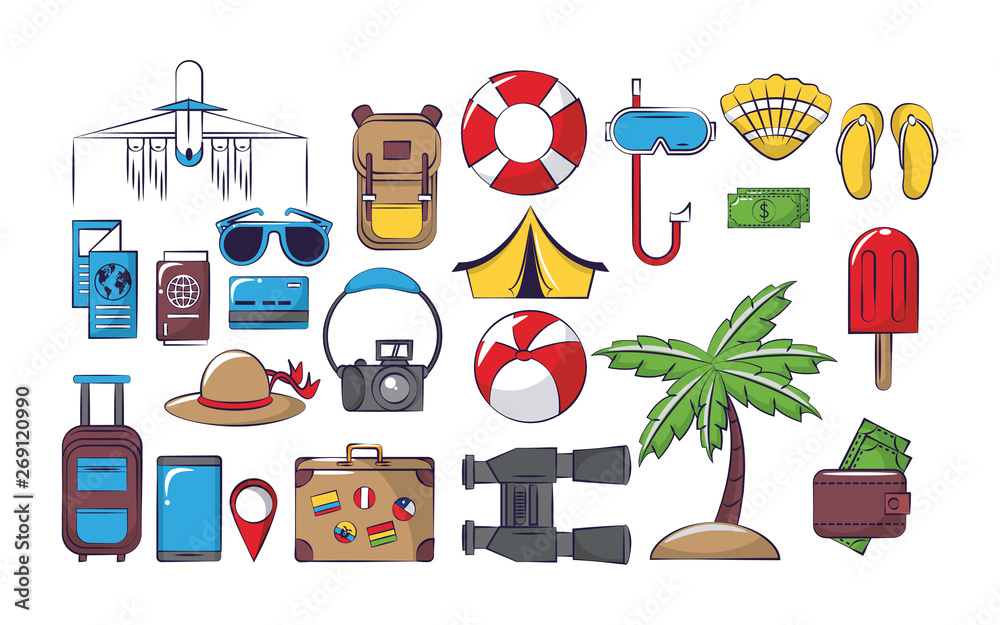 Obraz premium Travel and vacations set of icons
