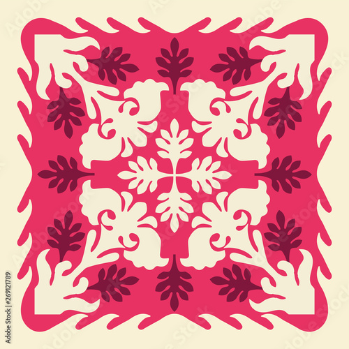 Hawaiian quilt illustration, nature, leaves, background, fabric, textiles, summer image