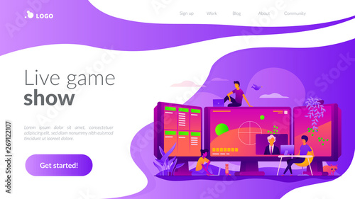 E-sports streaming, live game show, online streaming business concept. Website interface UI template. Landing web page with infographic concept creative hero header image.