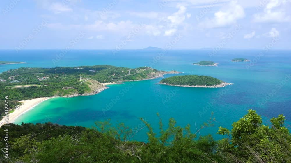 4K. UHD- Naiharn beach Hight view With Black rock Viewpoint At Phuket Thailand. 4K. UHD- Naiharn beach Hight view With Black rock Viewpoint At Phuket Thailand.