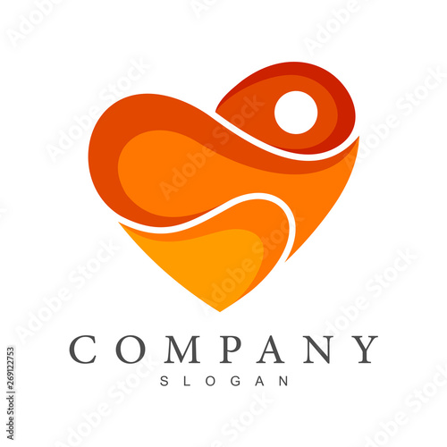 people in heart/love shape flat logo design inspiration