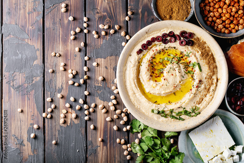 Hummus with olive oil and ground cumin