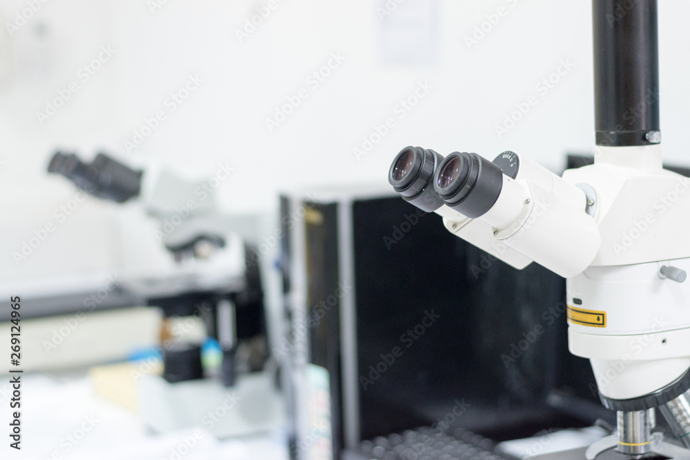 Medical healthcare concept. Ocular eyepiece lenses and tube of