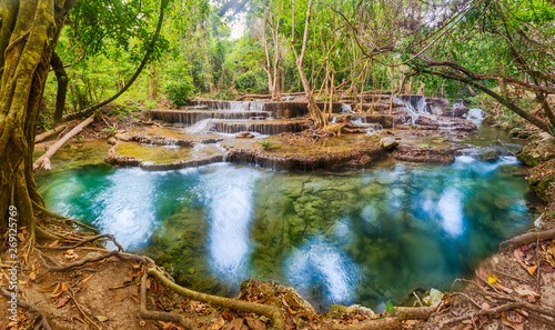 Beautiful waterfall Huai Mae Khamin  Thailand. Panorama