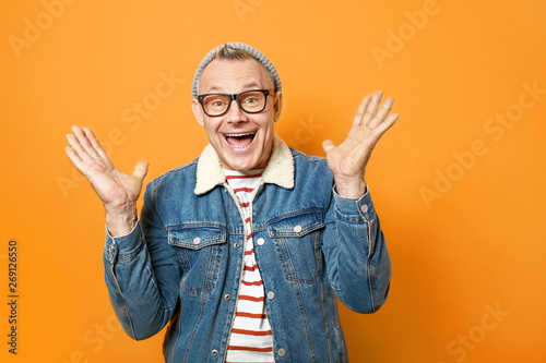 Happy middle-aged man on co...