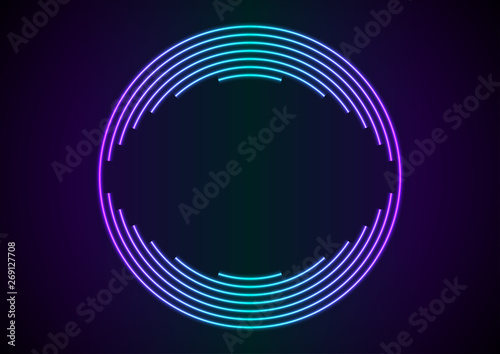 Bright neon circular lines tech abstract background